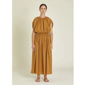 Black Crane Organic Cotton Poplin Shell Dress | Camel Tan - Size Small